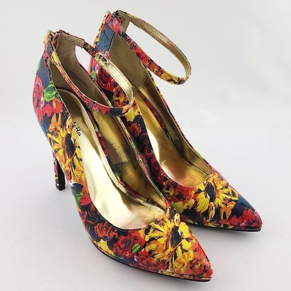 Charlotte Russe Francesca Multi Floral Pointed Toe Shoe Ankle Strap 5" Heel Sz 9 - Picture 2 of 16